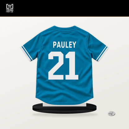 Graham Pauley number 21 Miami Marlins jersey stand with included black base.