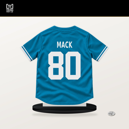 Joe Mack number 80 Miami Marlins jersey stand with included black base.