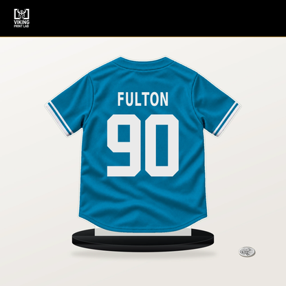 Dax Fulton number 90 Miami Marlins jersey stand with included black base.
