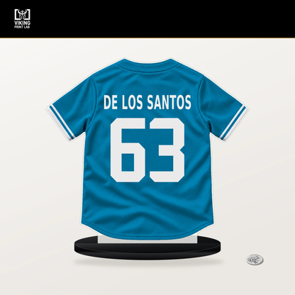 Deyvison De Los Santos number 63 Miami Marlins jersey stand with included black base.