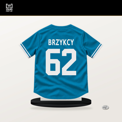 Zach Brzykcy number 62 Miami Marlins jersey stand with included black base.