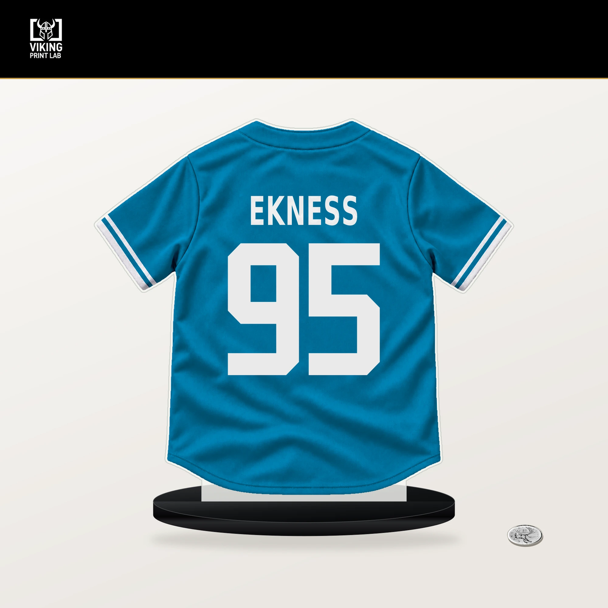 Josh Ekness number 95 Miami Marlins jersey stand with included black base.