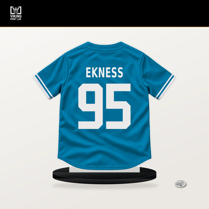 Josh Ekness number 95 Miami Marlins jersey stand with included black base.
