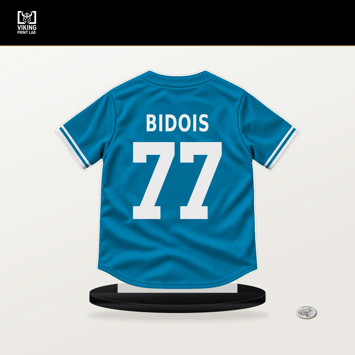 Brandan Bidois number 77 Miami Marlins jersey stand with included black base.