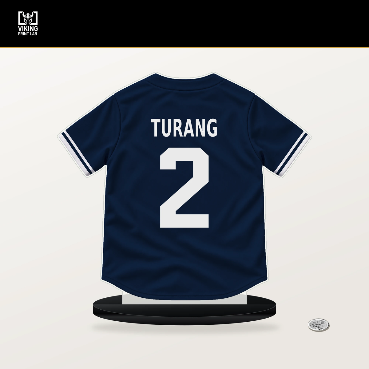 Brice Turang number 2 Milwaukee Brewers jersey stand with included black base.