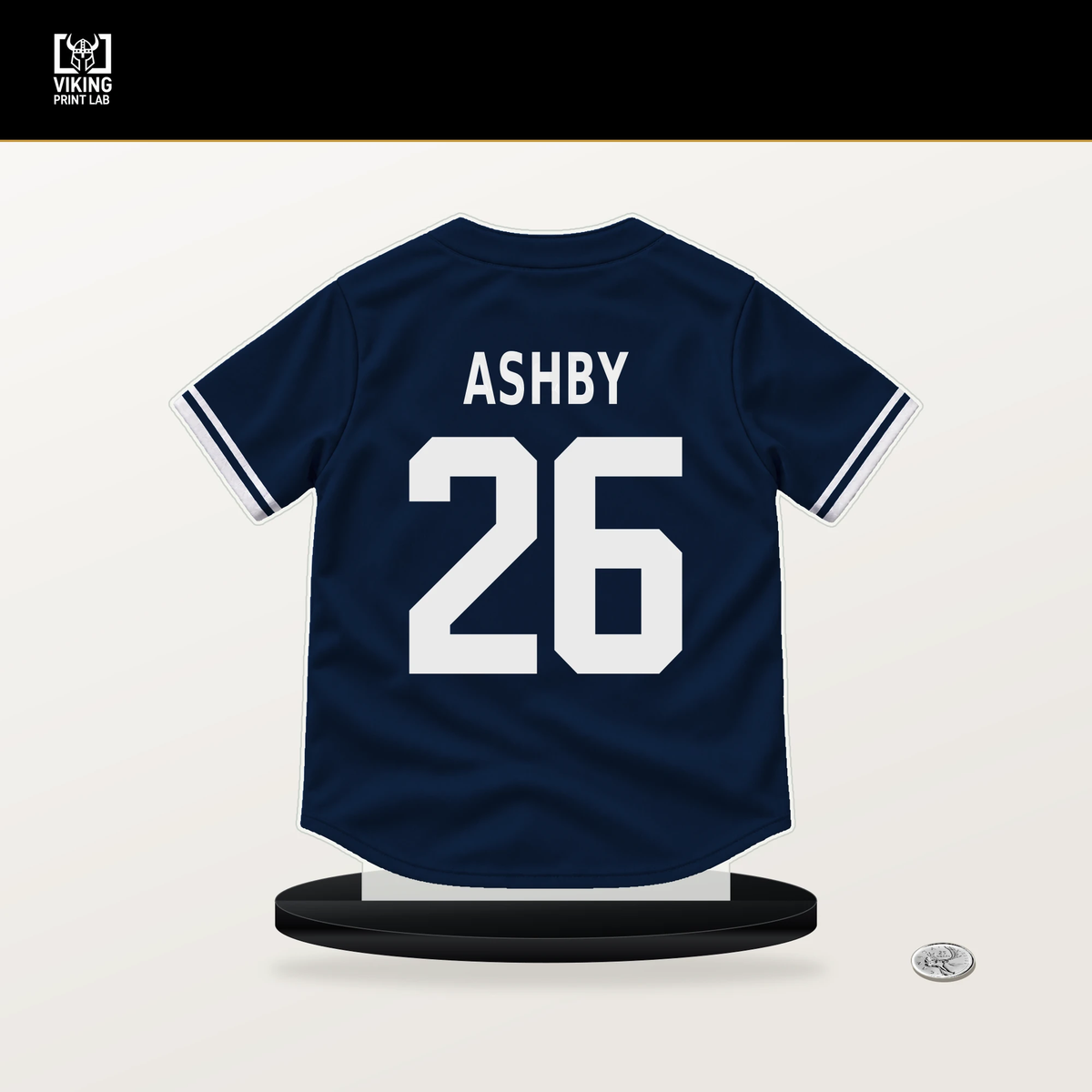 Aaron Ashby number 26 Milwaukee Brewers jersey stand with included black base.