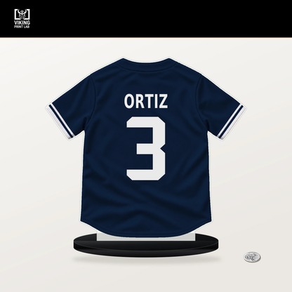 Joey Ortiz number 3 Milwaukee Brewers jersey stand with included black base.
