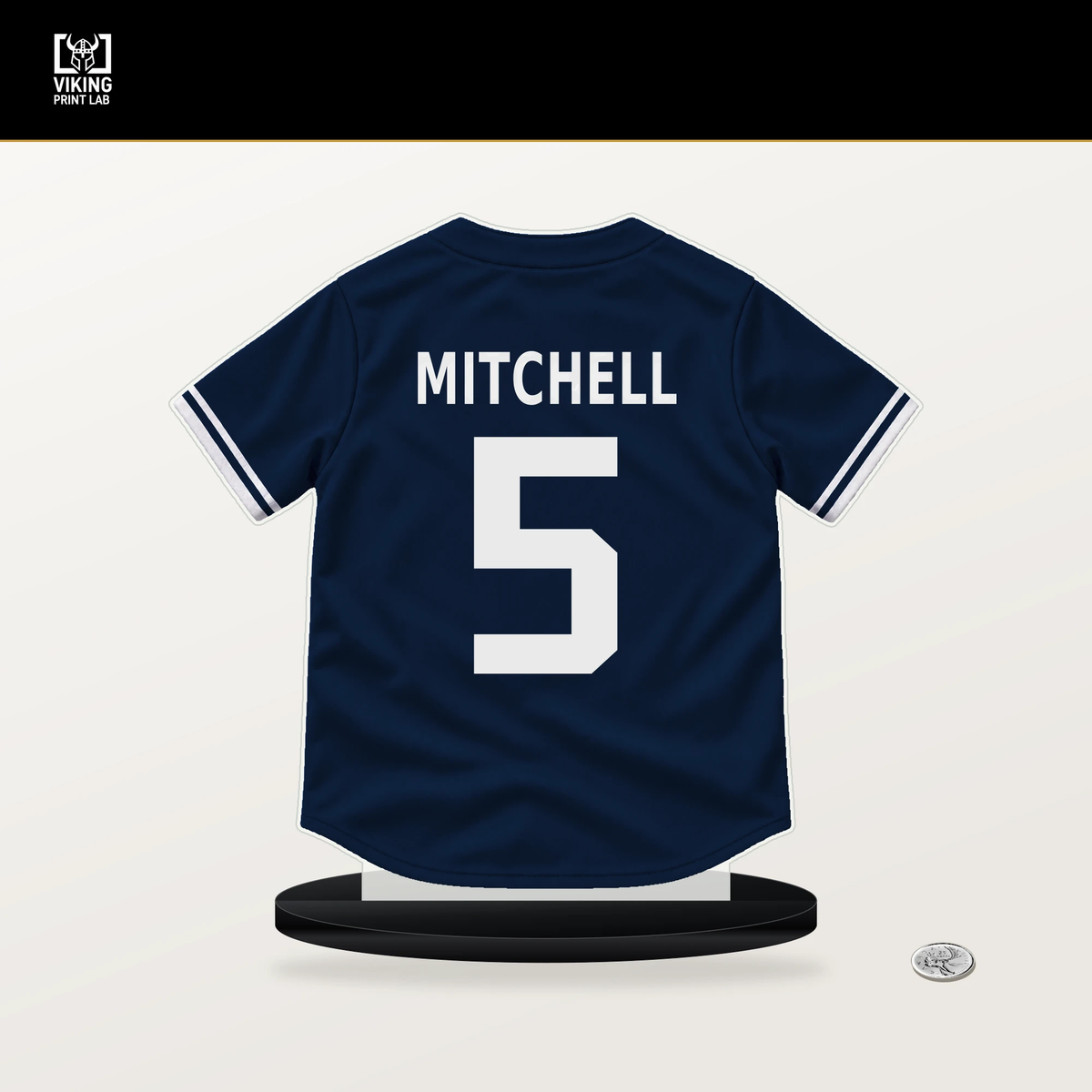 Garrett Mitchell number 5 Milwaukee Brewers jersey stand with included black base.