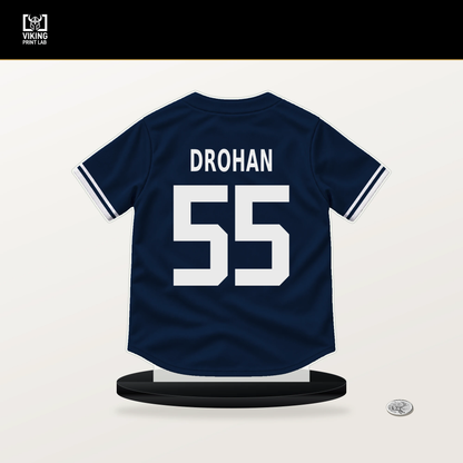 Shane Drohan number 55 Milwaukee Brewers jersey stand with included black base.
