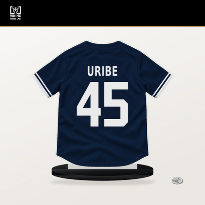 Abner Uribe number 45 Milwaukee Brewers jersey stand with included black base.