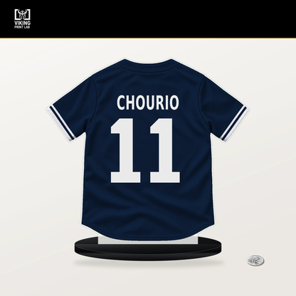 Jackson Chourio number 11 Milwaukee Brewers jersey stand with included black base.