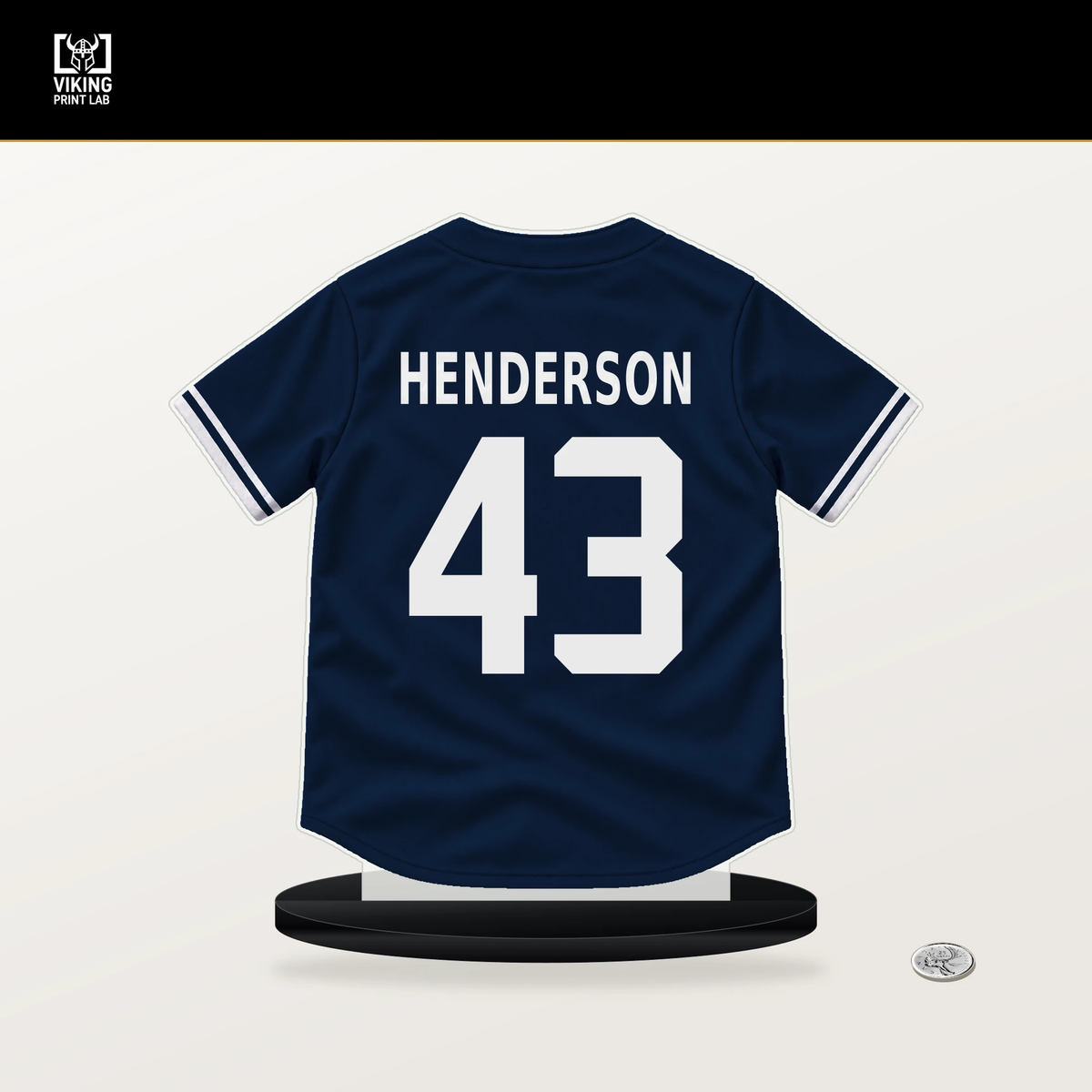 Logan Henderson number 43 Milwaukee Brewers jersey stand with included black base.