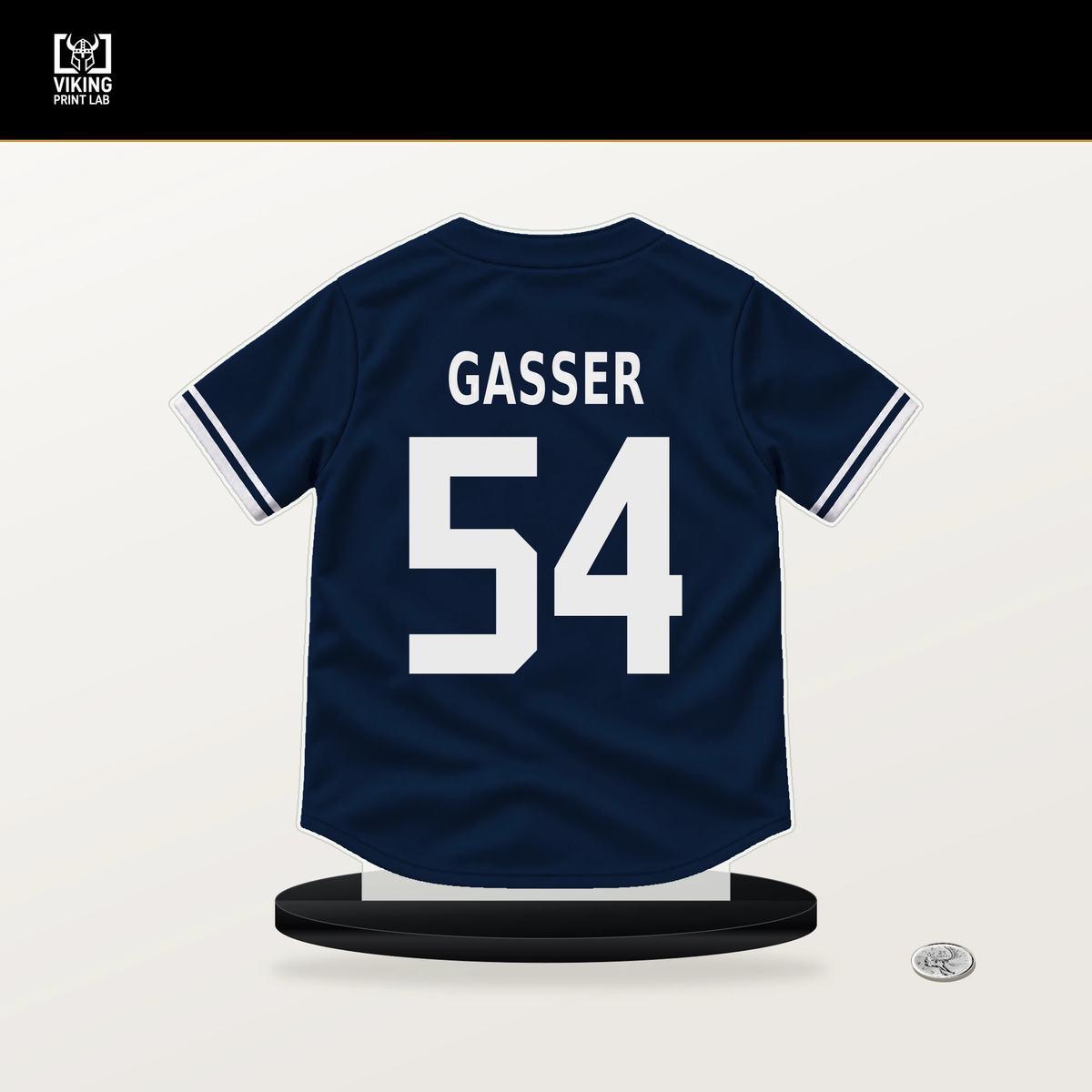 Robert Gasser number 54 Milwaukee Brewers jersey stand with included black base.