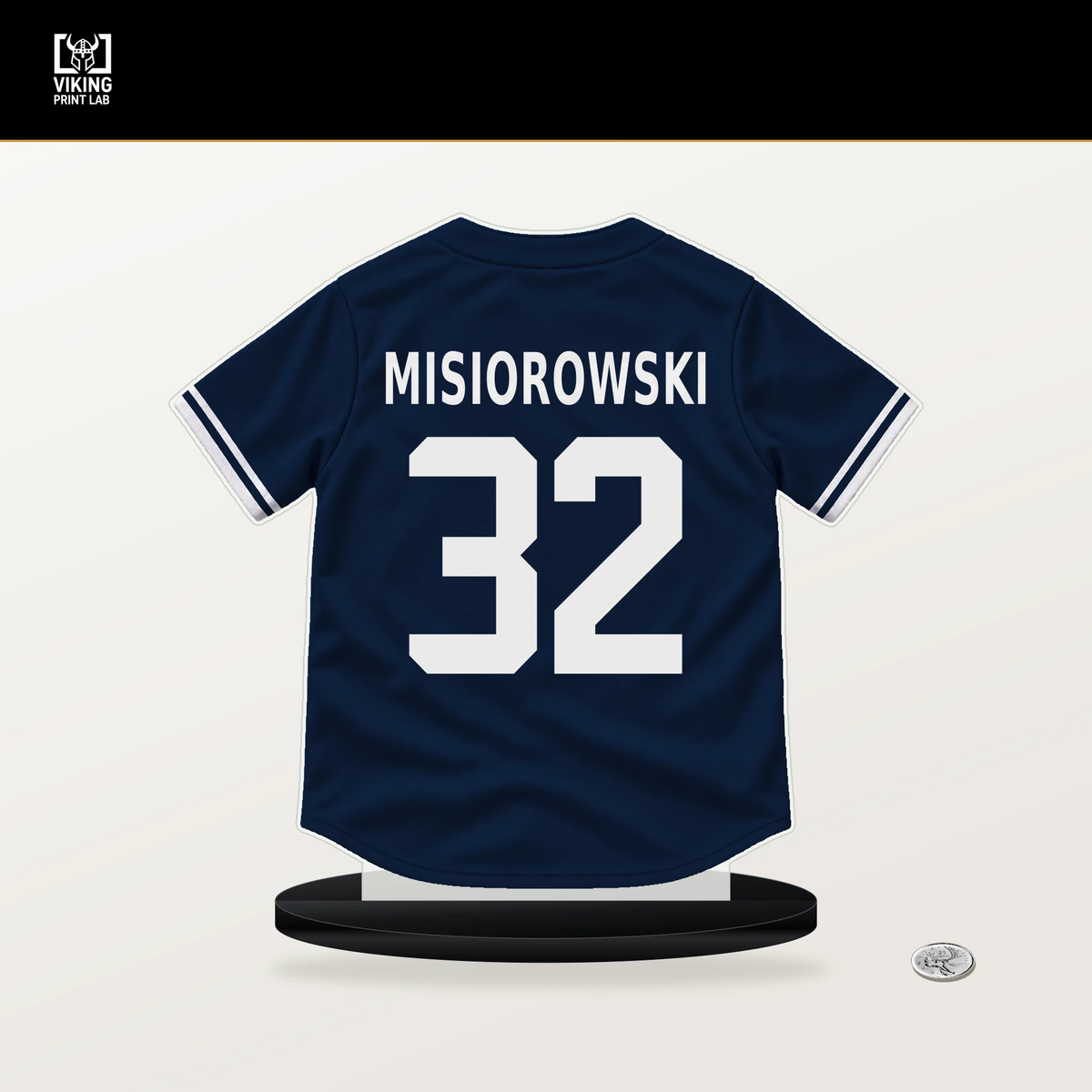Jacob Misiorowski number 32 Milwaukee Brewers jersey stand with included black base.