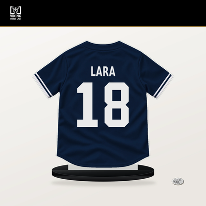 Luis Lara number 18 Milwaukee Brewers jersey stand with included black base.