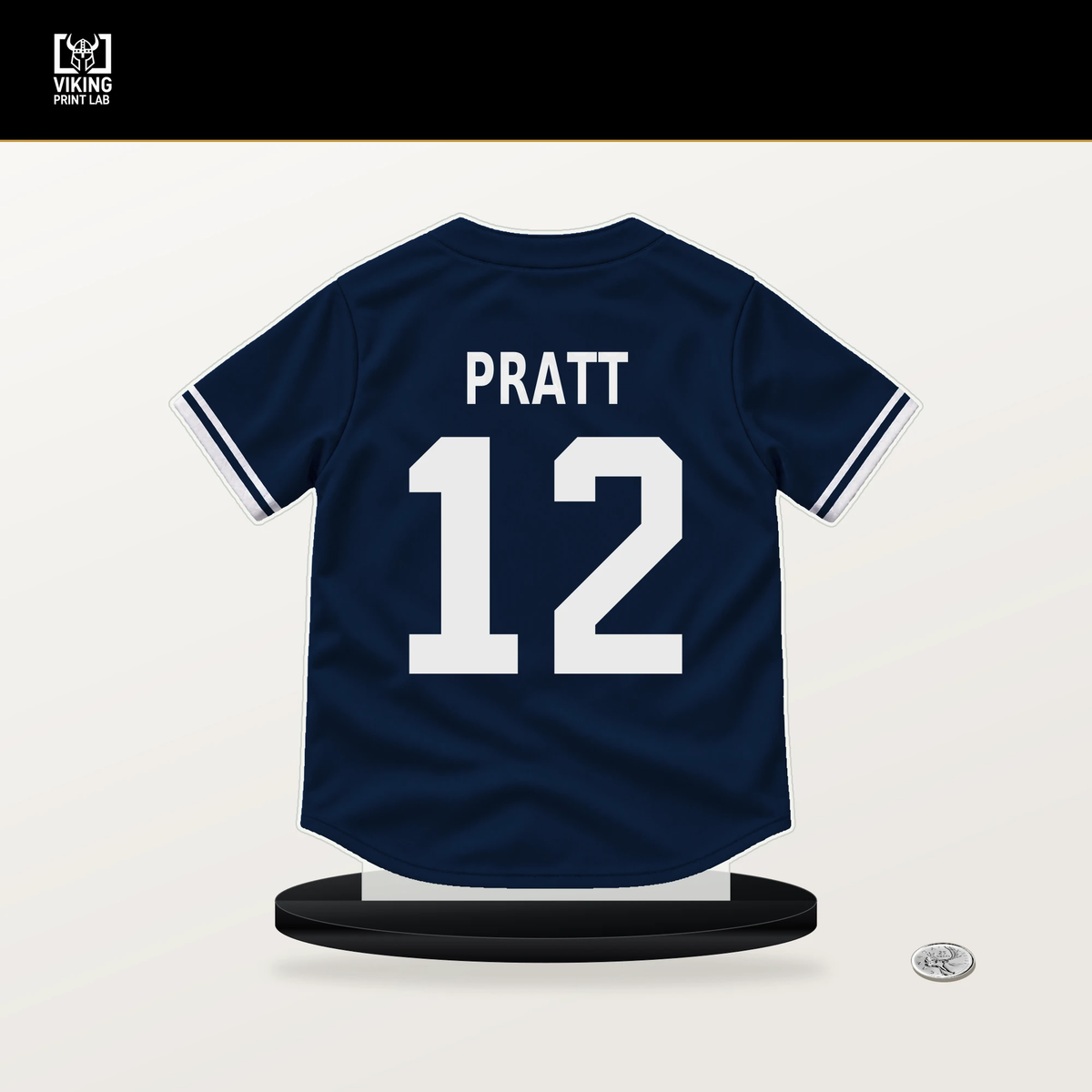 Cooper Pratt number 12 Milwaukee Brewers jersey stand with included black base.