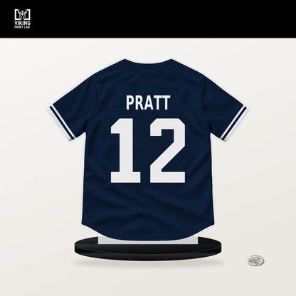 Cooper Pratt number 12 Milwaukee Brewers jersey stand with included black base.