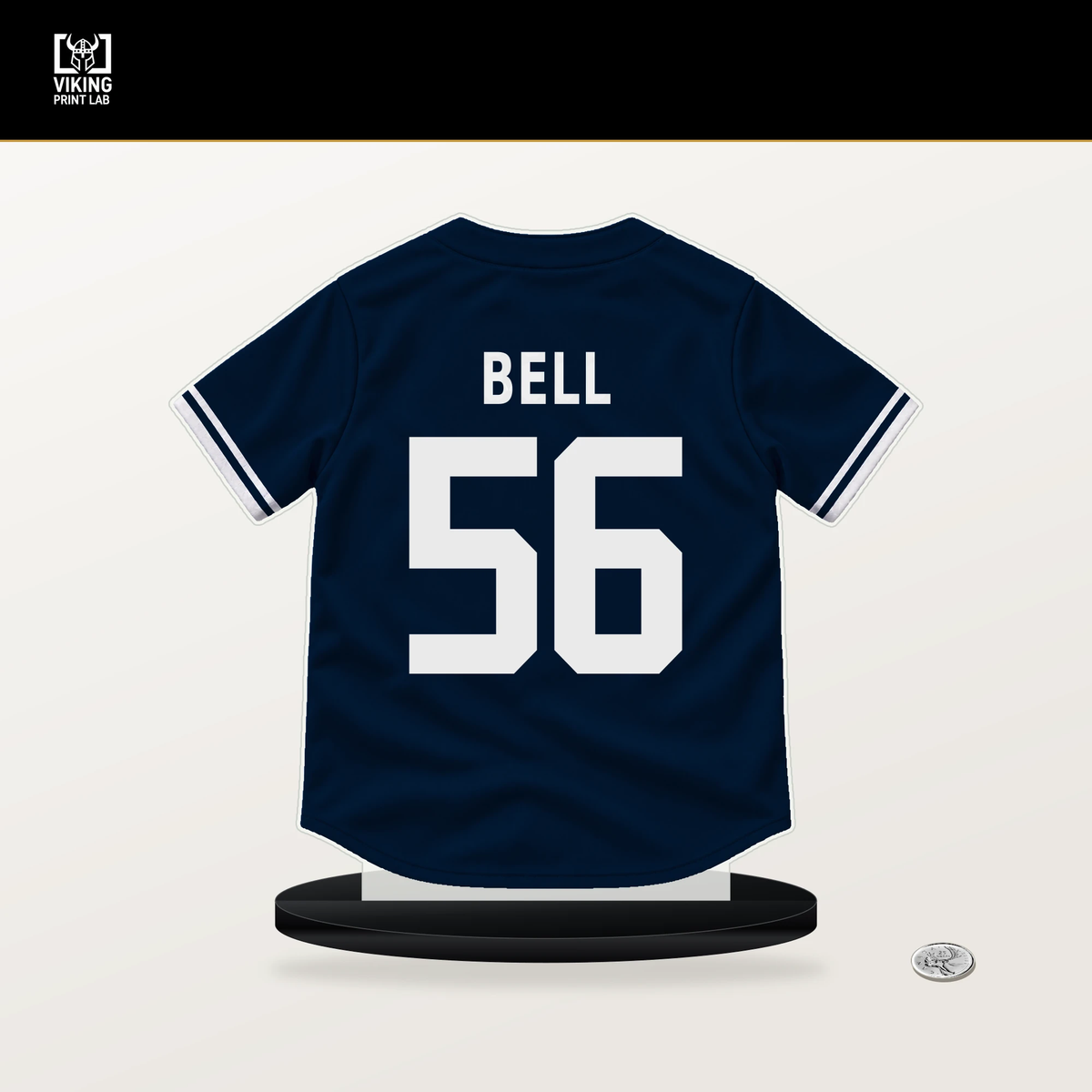 Josh Bell number 56 Minnesota Twins jersey stand with included black base.
