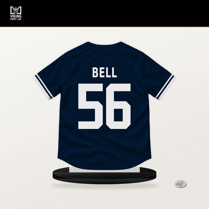 Josh Bell number 56 Minnesota Twins jersey stand with included black base.