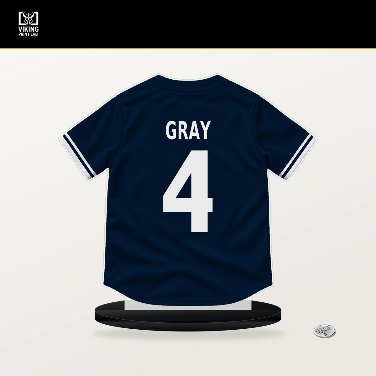 Tristan Gray number 4 Minnesota Twins jersey stand with included black base.