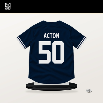 Garrett Acton number 50 Minnesota Twins jersey stand with included black base.