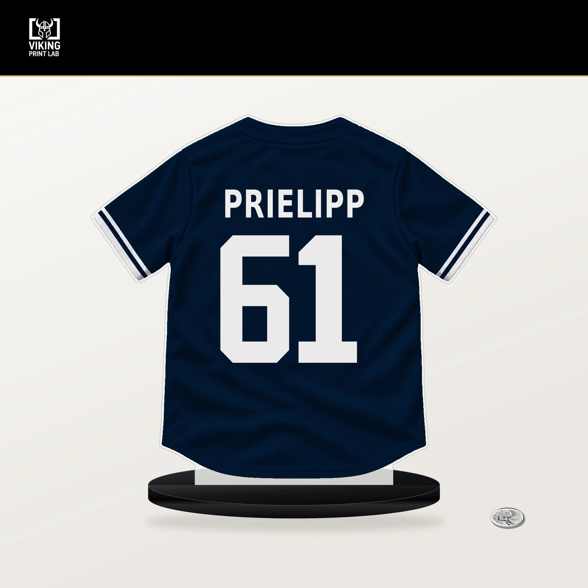 Connor Prielipp number 61 Minnesota Twins jersey stand with included black base.