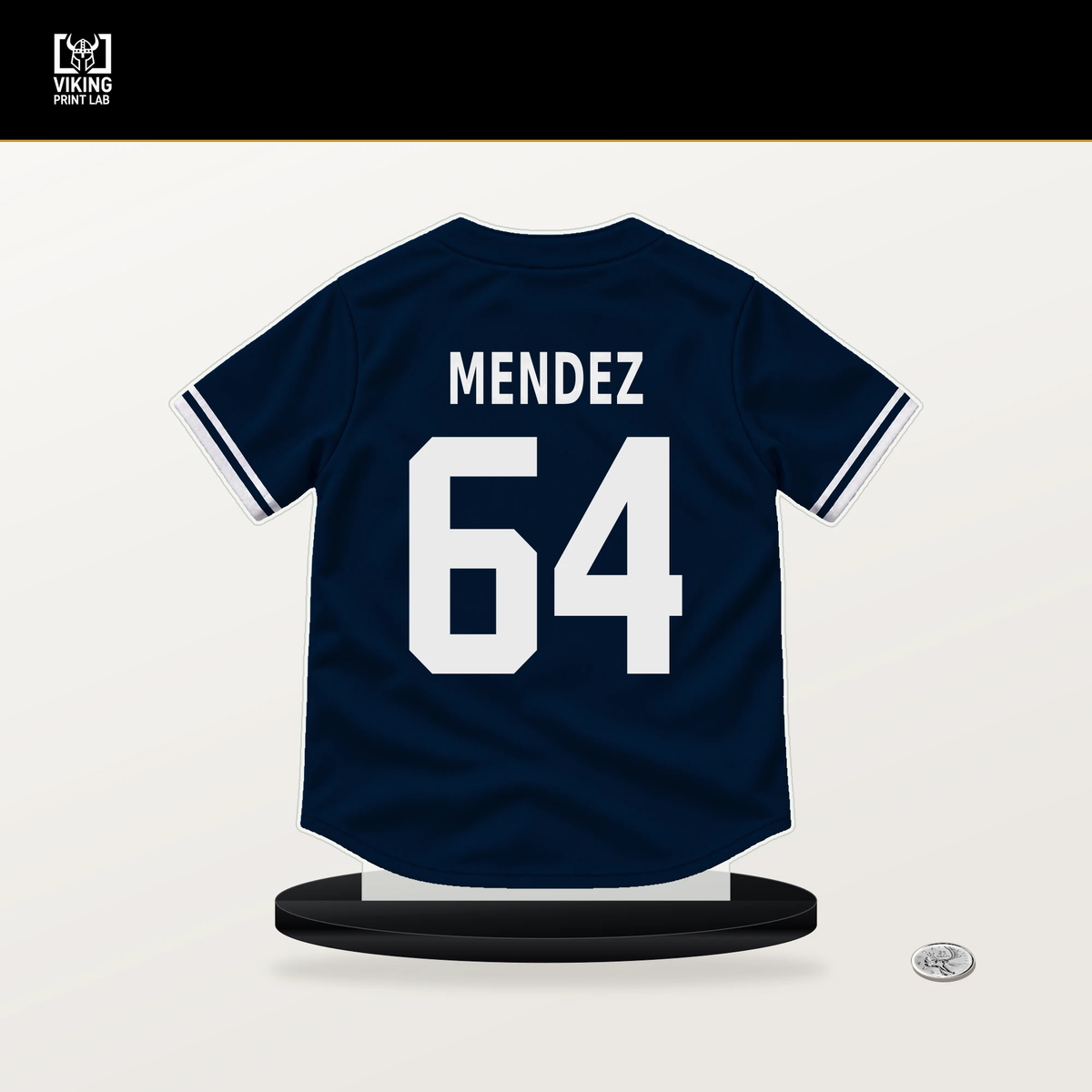 Hendry Mendez number 64 Minnesota Twins jersey stand with included black base.