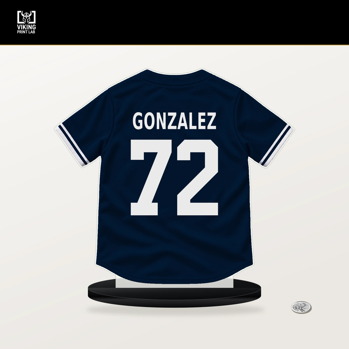 Gabriel Gonzalez number 72 Minnesota Twins jersey stand with included black base.
