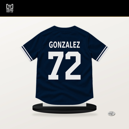Gabriel Gonzalez number 72 Minnesota Twins jersey stand with included black base.