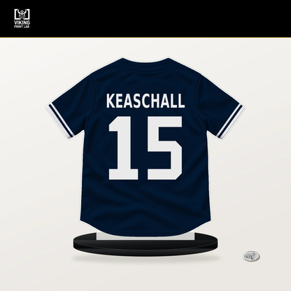 Luke Keaschall number 15 Minnesota Twins jersey stand with included black base.