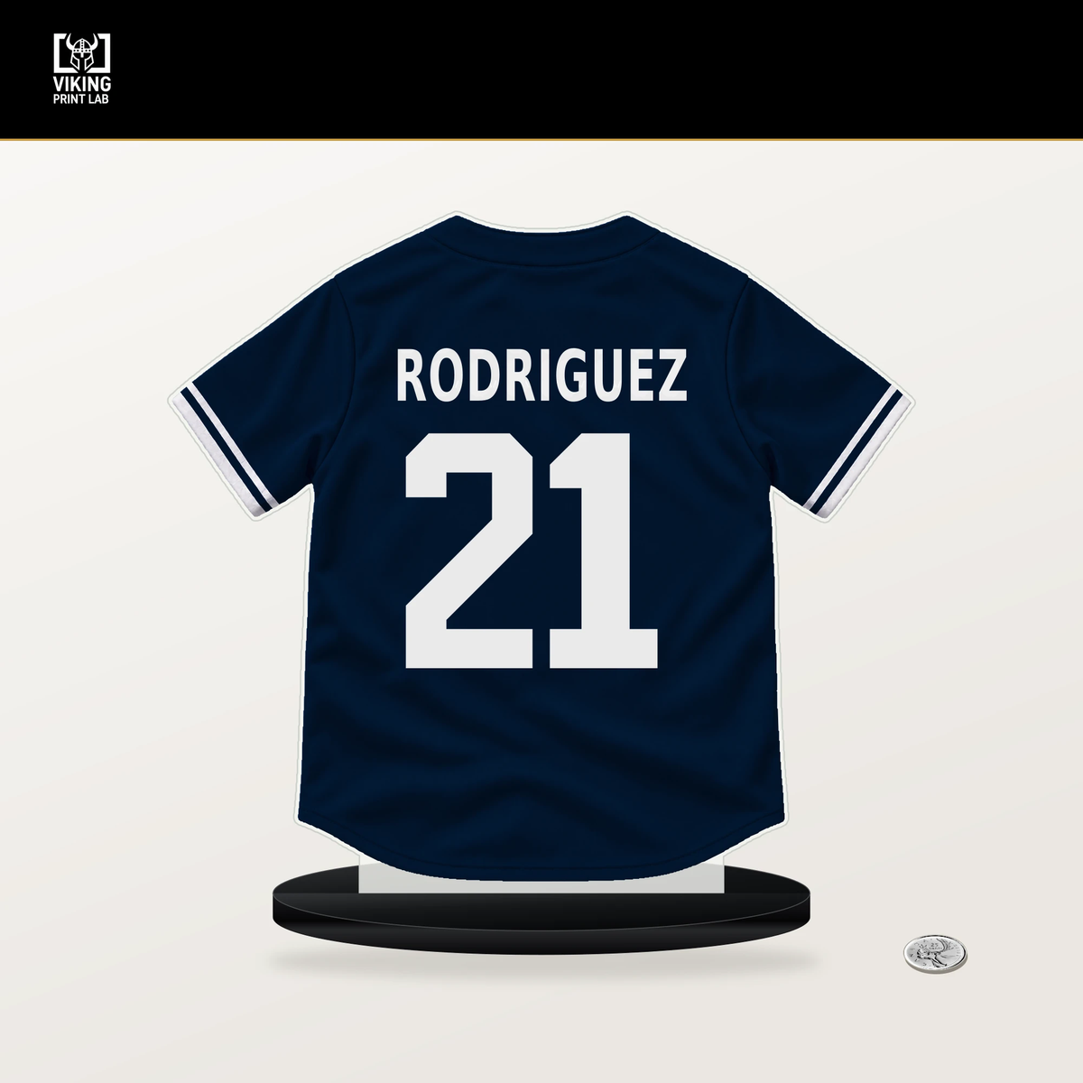 Emmanuel Rodriguez number 21 Minnesota Twins jersey stand with included black base.