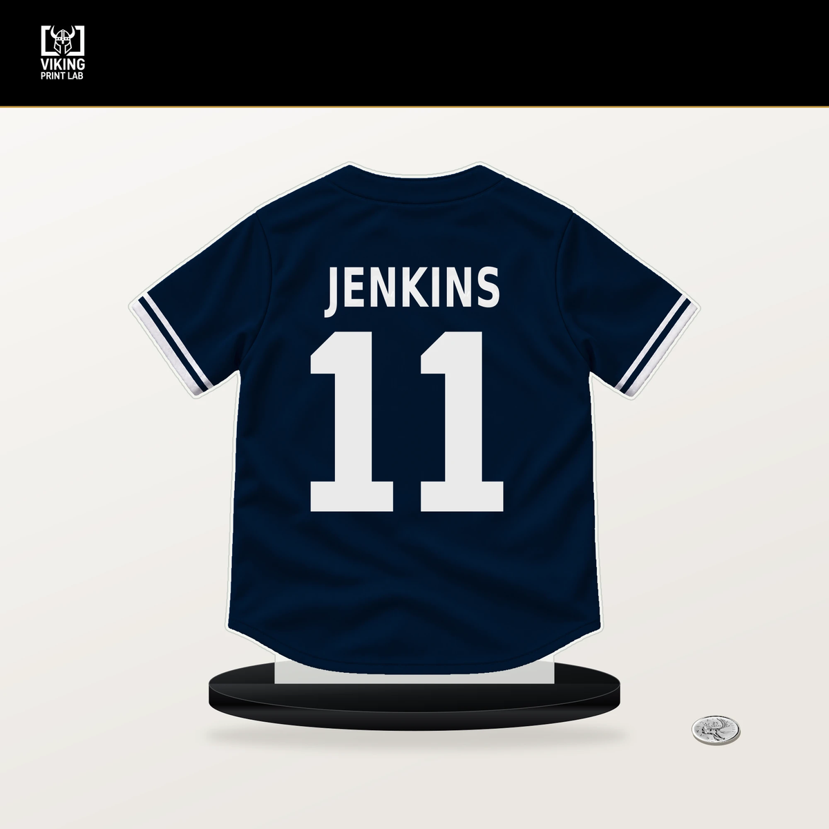 Walker Jenkins number 11 Minnesota Twins jersey stand with included black base.