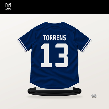 Luis Torrens number 13 New York Mets jersey stand with included black base.