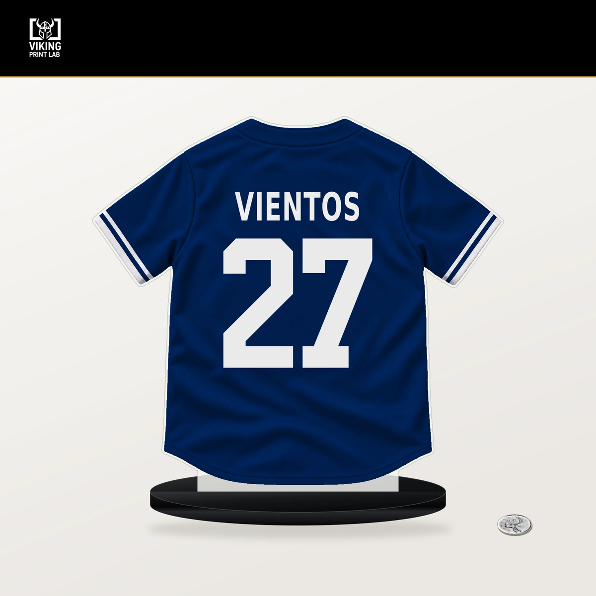 Mark Vientos number 27 New York Mets jersey stand with included black base.