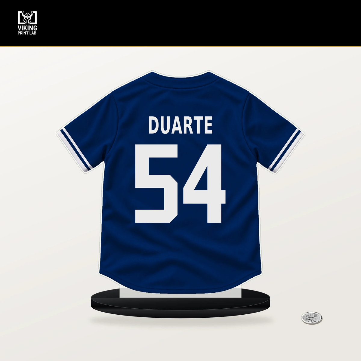 Daniel Duarte number 54 New York Mets jersey stand with included black base.