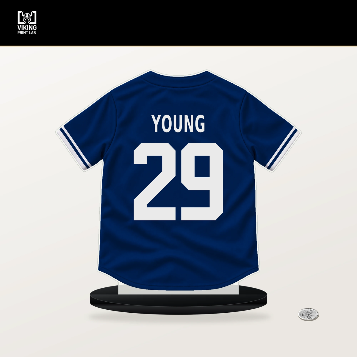 Jared Young number 29 New York Mets jersey stand with included black base.