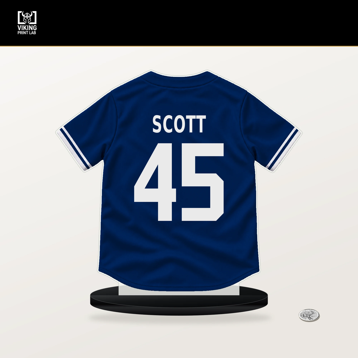 Christian Scott number 45 New York Mets jersey stand with included black base.