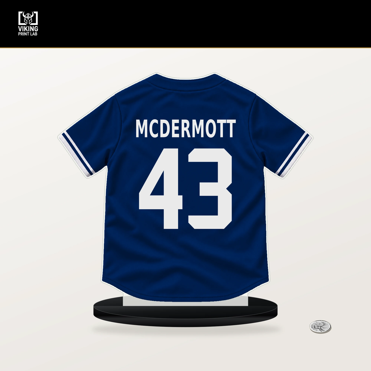 Chayce McDermott number 43 New York Mets jersey stand with included black base.
