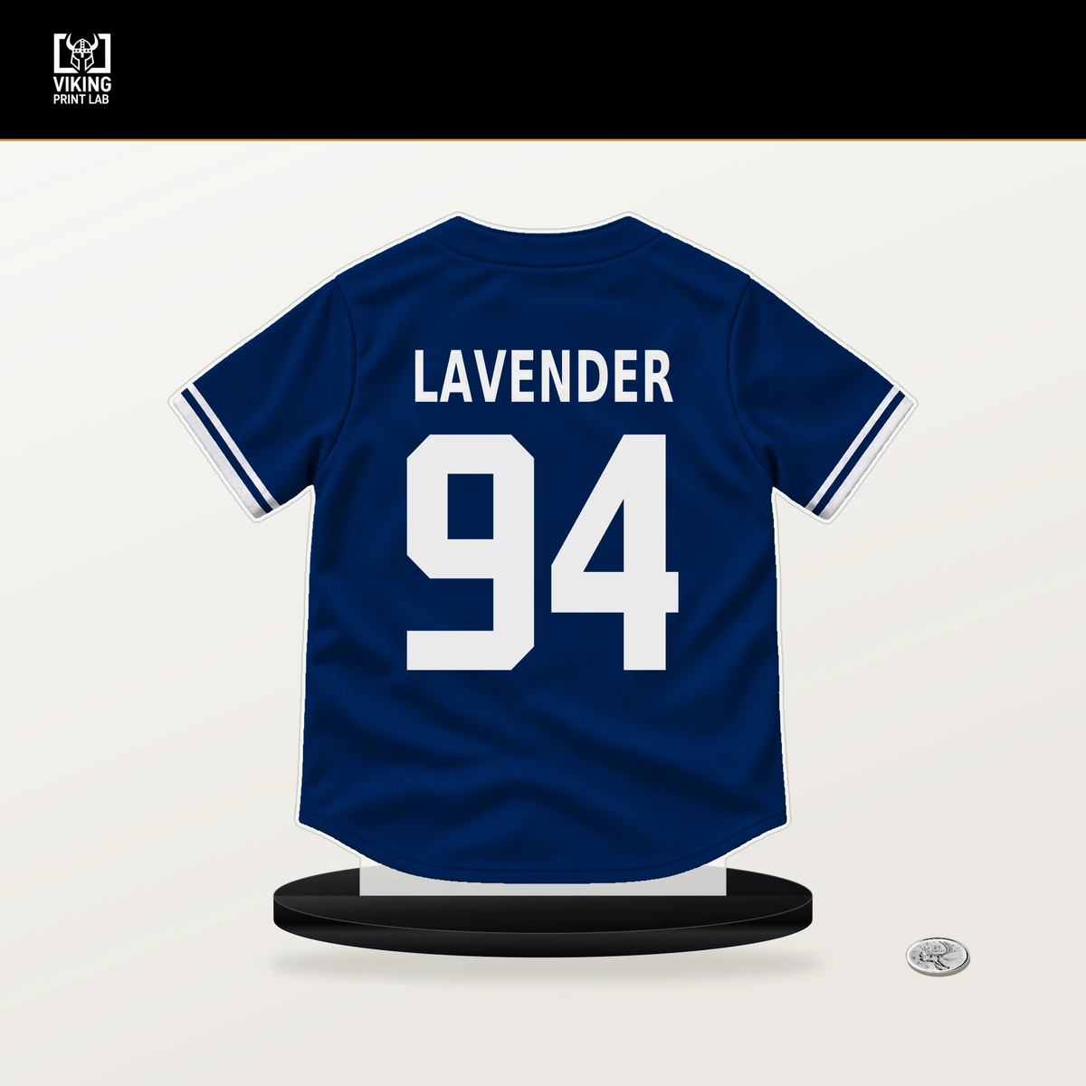 Nate Lavender number 94 New York Mets jersey stand with included black base.