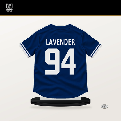 Nate Lavender number 94 New York Mets jersey stand with included black base.