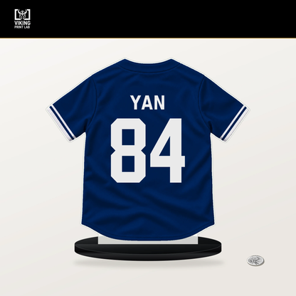 Jefry Yan number 84 New York Mets jersey stand with included black base.
