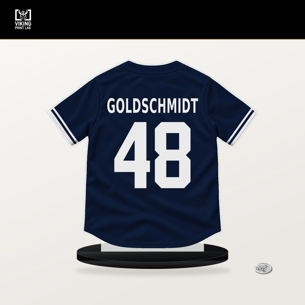 Paul Goldschmidt number 48 New York Yankees jersey stand with included black base.