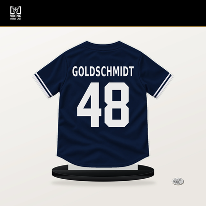 Paul Goldschmidt number 48 New York Yankees jersey stand with included black base.