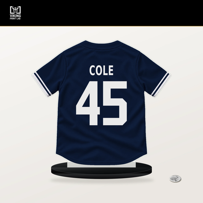 Gerrit Cole number 45 New York Yankees jersey stand with included black base.