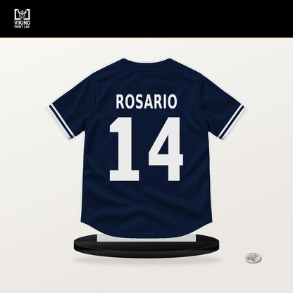 Amed Rosario number 14 New York Yankees jersey stand with included black base.
