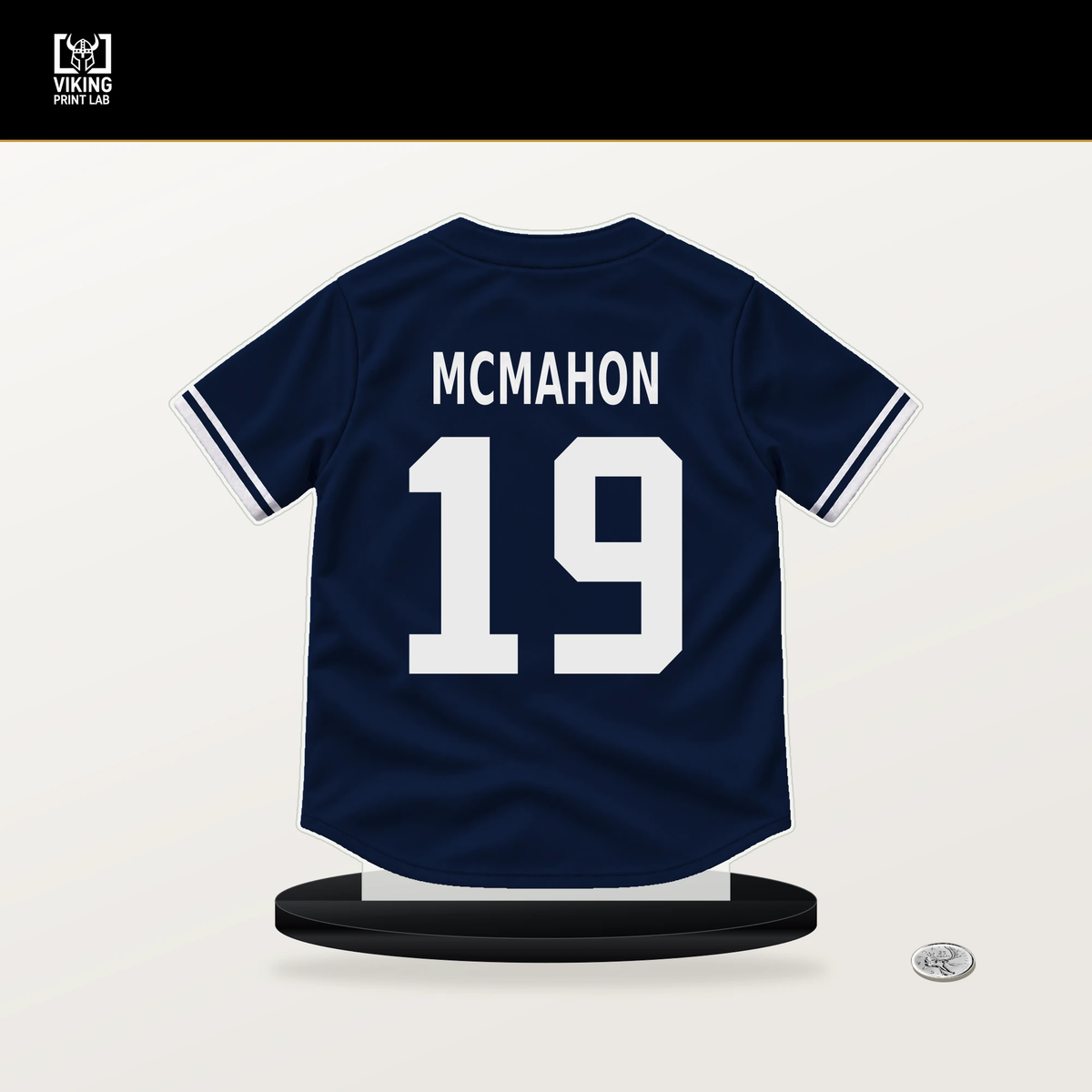 Ryan McMahon number 19 New York Yankees jersey stand with included black base.
