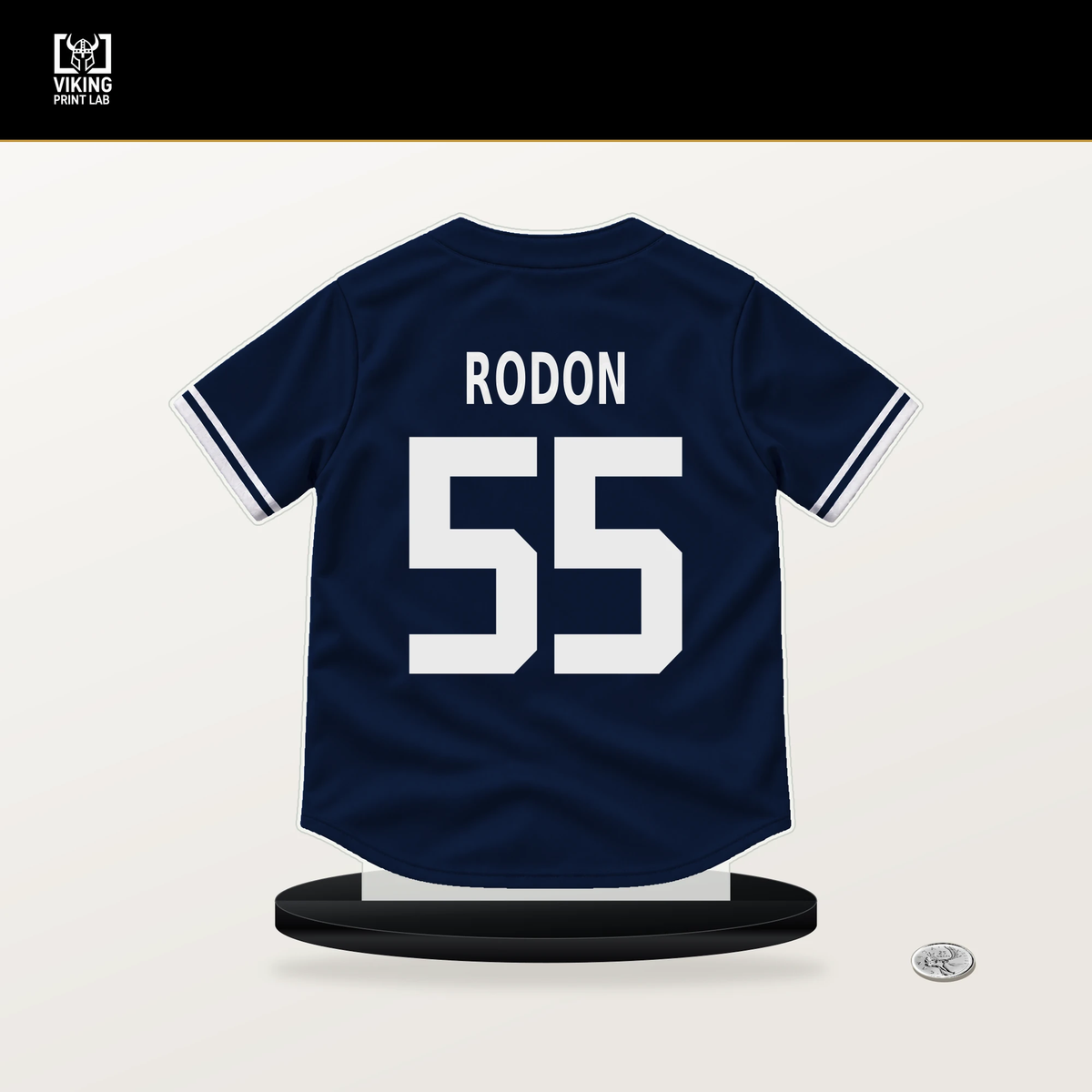 Carlos Rodon number 55 New York Yankees jersey stand with included black base.