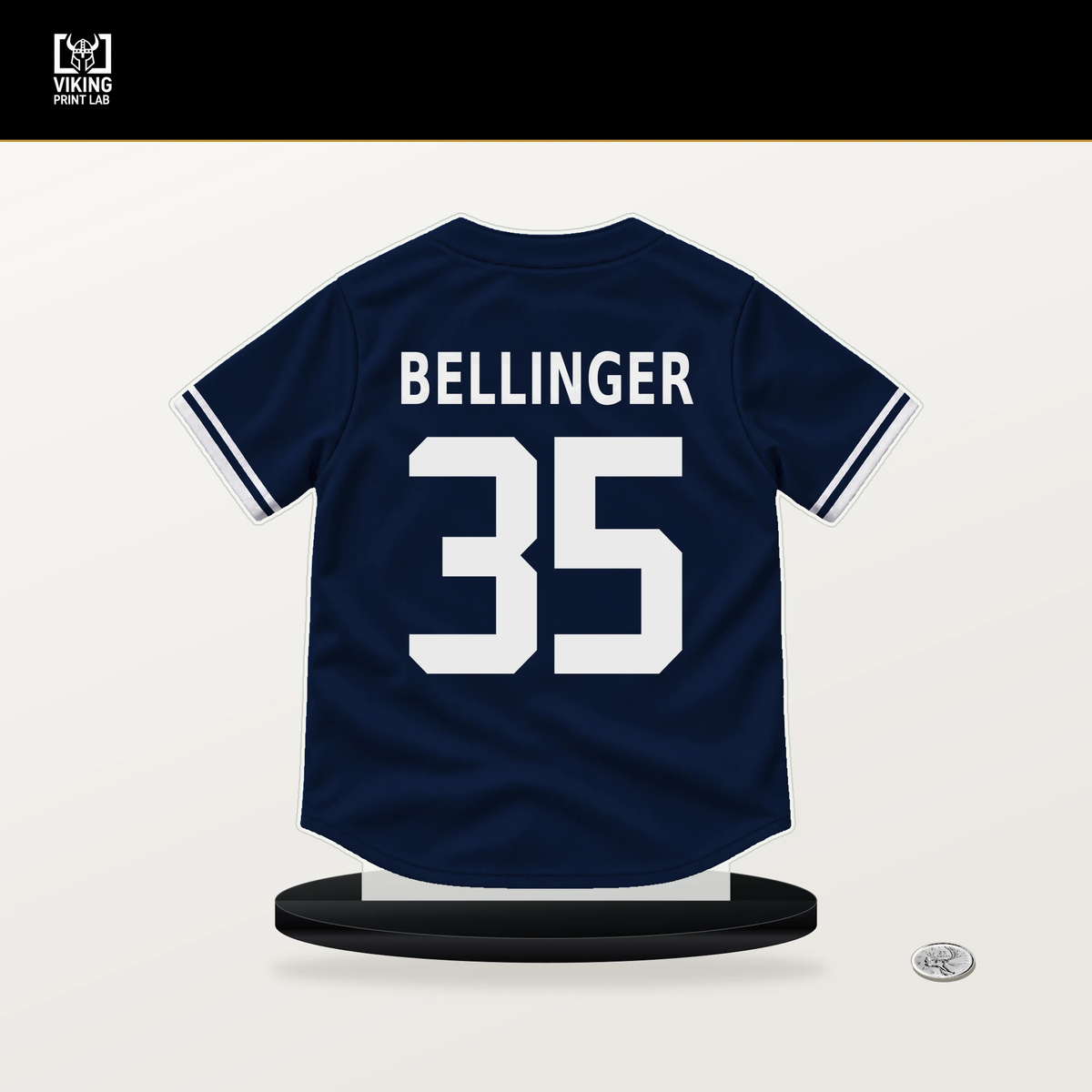 Cody Bellinger number 35 New York Yankees jersey stand with included black base.