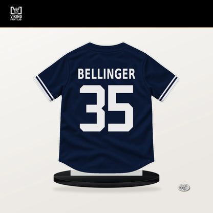 Cody Bellinger number 35 New York Yankees jersey stand with included black base.
