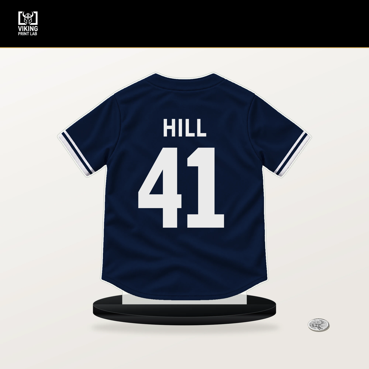 Tim Hill number 41 New York Yankees jersey stand with included black base.